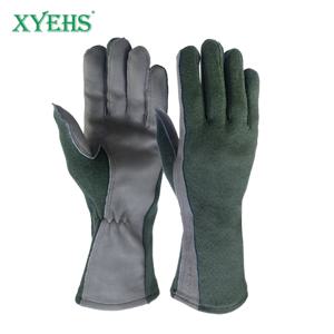 XYEHS 1 쌍 긴/짧은 커프 가죽 군복 공급 파일럿 안전 작업 장갑 내화성 아라미드 비행 장갑