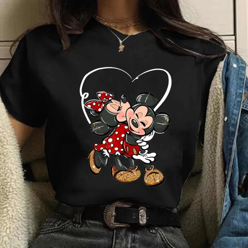 미키 미니 마우스 인쇄 된 여성 unsiex t 셔츠 재미 있은 티셔츠 여성 streetwear 만화 그래픽 커플 t 셔츠 티셔츠 탑스