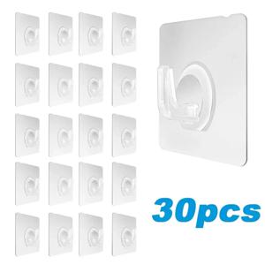 30PCS 벽 후크 투명 강한 자기 접착제 키 수건 문 벽 걸이 교수형 주방 욕실 액세서리 후크