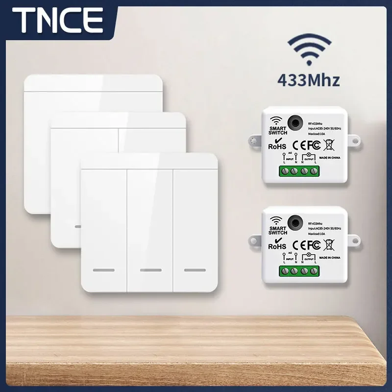 RF433Mhz 무선 리모컨 12V ON OFF 스위치 모듈 가정용 차고 문 조명 스위치 220V 110V 10A 차단기 벽 스위치 세트