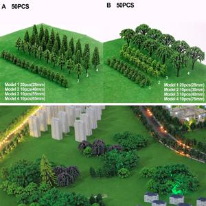 50Pcs 플라스틱 모델 기차 미니어처 나무 풍경 DIY 야외 풍경 철도 건물 풍경 모래 테이블 모델 장식