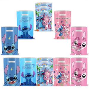 30pcs 블루 핑크 스티치 파티 선물 가방 핸들 릴로 & 스티치 테마 파티 호의 가방 베이비 샤워 아이 생일 파티 장식