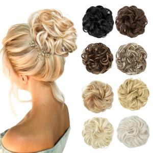 합성 지저분한 롤빵 Chignon 도넛 헤어 패드 탄성 헤어 로프 고무 밴드 블랙 브라운 금발 헤어 피스 여성용