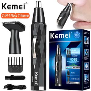 Kemei 2in1 충전식 코 헤어 트리머 수염 트리머 코와 귀 클리너 제모 기계 용 남성용 눈썹 코 트리머