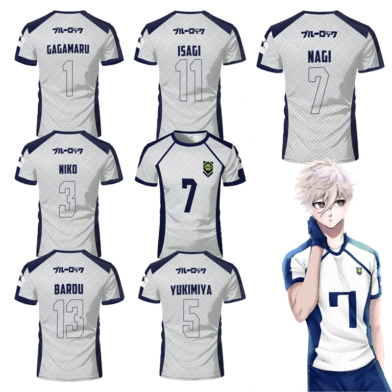 2025 신 남성용 블루 잠금 애니메이션 Nagi 축구 유니폼 티셔츠 여성용 라운드 넥 스포츠 탑 아동 캐주얼 반소매 티셔츠