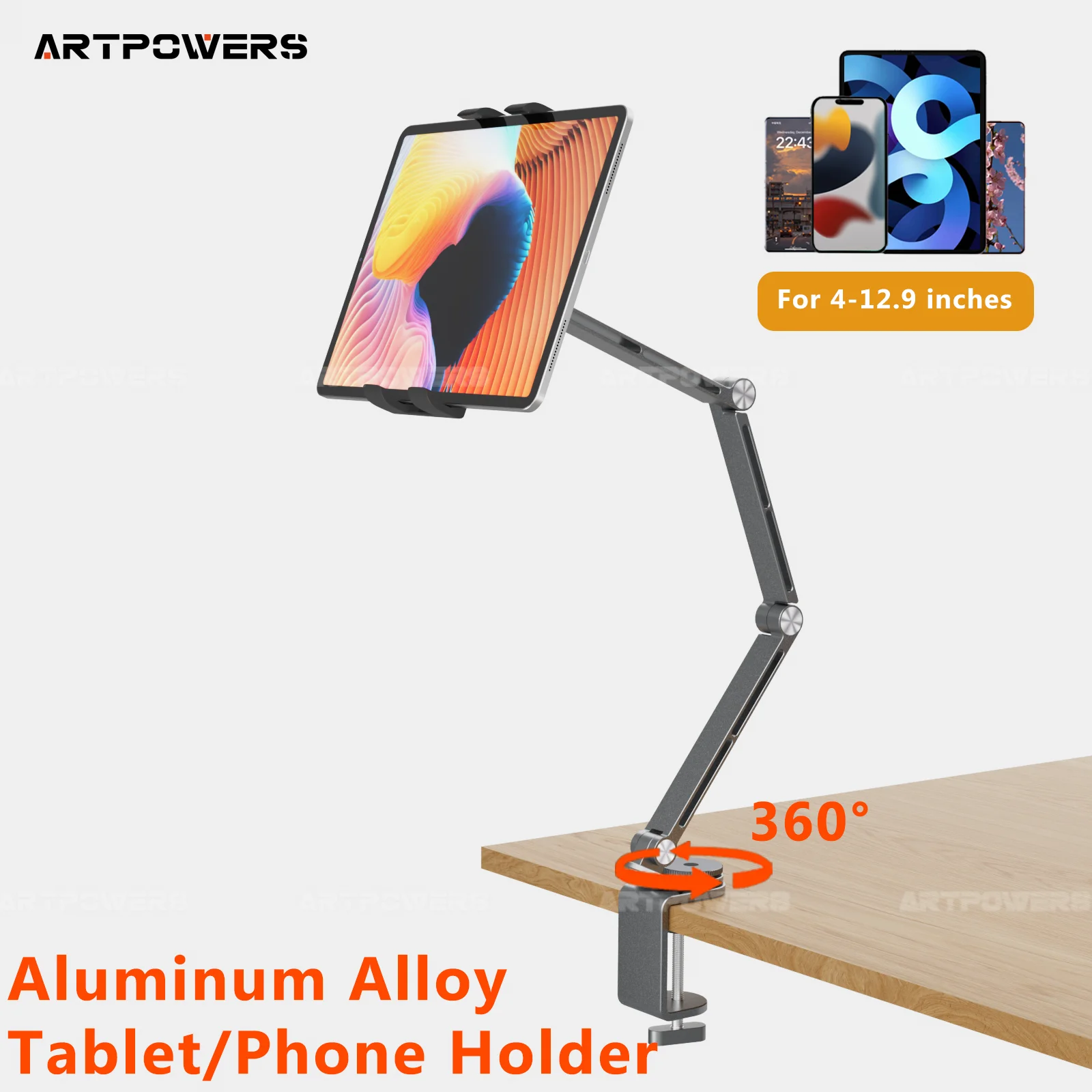모니터 스탠드 용 긴 팔 스탠드 iPad Galaxy Xiaomi 태블릿 Kindler 태블릿 데스크 홀더 마그네틱 침대 전화 스탠드 클립 마운트