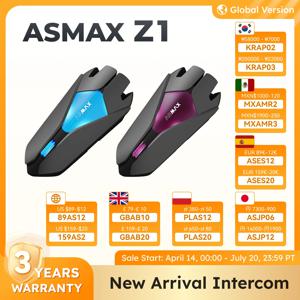 ASMAX Z1 오토바이 블루투스 인터콤, IP67 방수 헬멧 헤드셋, 2 칩 8 코어, HIFI 스피커, ENC, 42 분 고속 충전, 한국어 음성 안내 스노모빌/스키/ATV에 적합합니다