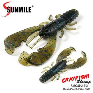 SUNMILE 낚시 미끼, 가재 새우, 부드러운 미끼, 생물 미끼, Iscas 인공 미끼, 농어 낚시 미끼, 7.5cm, 3.5g, 6 개