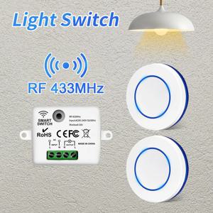 RF 433MHz 무선 원격 제어 전등 스위치 220V 110V 10A 릴레이 수신기 LED 램프에 대 한 미니 라운드 버튼 벽 패널 스위치