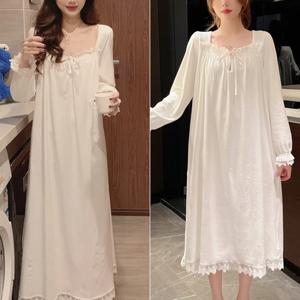 긴팔 공주 스타일 잠옷 여성 잠옷 레이스 코트 스타일 느슨한 대형 2024 New Home Wear