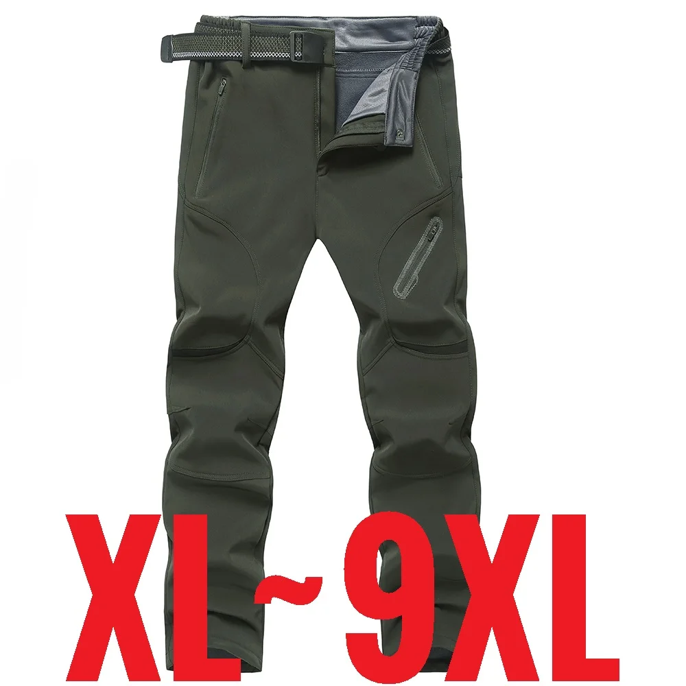 2024 빅 사이즈 방수 바지 남성 소프트 쉘 양털 따뜻한 바지 남성 야외 플러스 대형 9XL 4XL 8XL 작업 겨울 가을 블랙