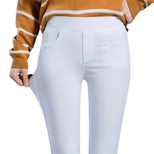 사무실 레이디 탄성 높은 허리 솔리드 컬러 바지 여름 얇은 여성 의류 캐주얼 포켓 슬림 9 포인트 스트레이트 바지