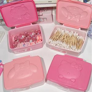 Sanrio 헬로 키티 보관 상자 만화 멜로디 Kt 고양이 플립 커버 면봉 면 패드 편지지 보석 조직 선물