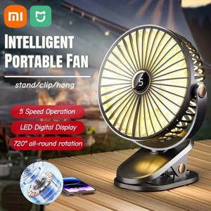 Xiaomi 클립 온 팬 5 속도 조용한 충전식 홈 데스크탑 휴대용 공기 순환기 캠프 용 LED 디스플레이가있는 무선 팬 라이트