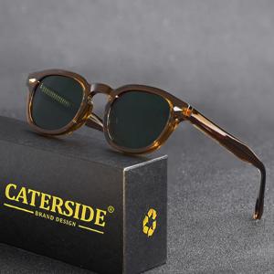 CATERSIDE 레트로 라운드 남자 선글라스 펑크 프로피온산 핀 템플 럭셔리 선글라스 여성 스포츠 레저 파티 안경 UV400