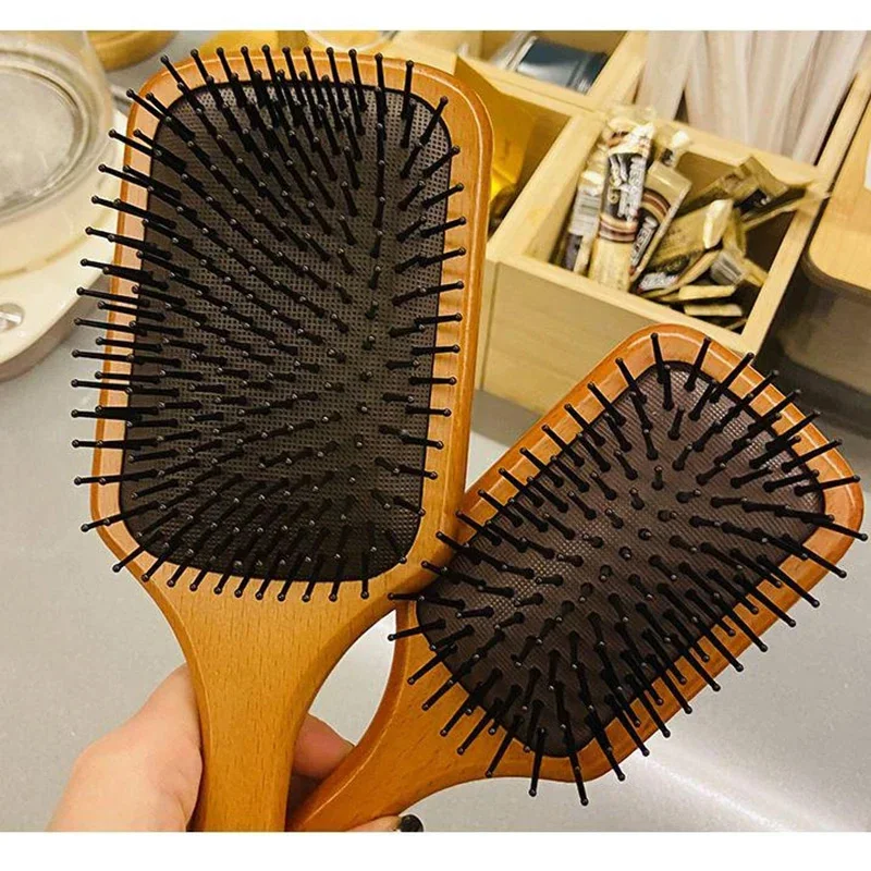 나무 에어백 마사지 빗 두피 관리 여성 곱슬 머리 가정용 고급 정전기 방지 탈모 대형 보드 메이크업 빗