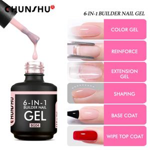 CHUNSHU 6 IN 1 확장 UV 젤 폴리쉬 인 병 빌더 네일 젤 고무 베이스 코트 세미 퍼머넌트 네일 아트 셀프 레벨링 15ML