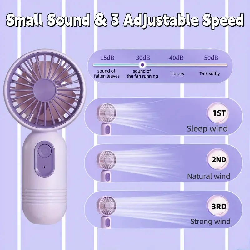 여행, 캠핑용 미니 휴대용 선풍기 USB 충전 3단 속도 - 남녀공용 사무실, 야외 활동에 적합한 핸디형 선풍기
