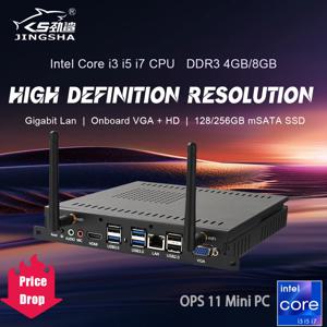 OPS11 미니 PC i3 i5 i7 프로세서, 4GB 8GB RAM 128GB 256GB SSD, 지지대 윈도우 10 와이파이 기가비트 이더넷 VGA HDMI 디스플레이