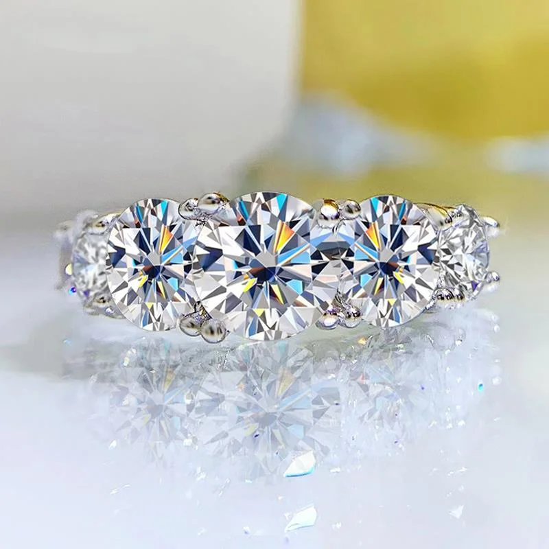 18k 도금 3.6CT 여성을위한 모든 Moissanite 반지 5 돌 스파클링 다이아몬드 웨딩 밴드 S925 스털링 실버 주얼리 GRA