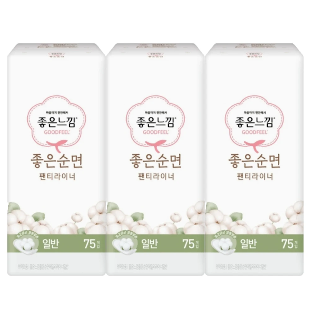 좋은느낌 팬티라이너 좋은순면 라이너 일반 75P X 3팩