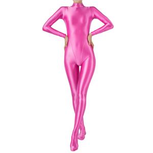Womens Oil Shiny Glossy Jumpsuit 모의 목 긴 소매 전신 스타킹 바디 슈트 체육관 운동 피트니스 요가 러쉬 가드 수영복