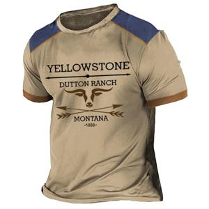 빈티지 남성 T 셔츠 Yellowstone 3d 인쇄 하라주쿠 반소매 티셔츠 캐주얼 스트리트웨어 루즈 풀오버 탑 오버 사이즈 의류