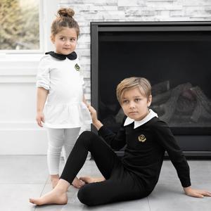 Ali Plus SS25 Shabbos 파자마, 화이트 블랙 여아 남아 아기 유아 라운지 가운, 자수 레드 크라운