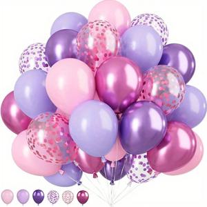 결혼식, 생일, 마카롱 핑크 퍼플 메탈 및 색종이 풍선을 위한 50PCS 풍선 세트, 실내 및 실외 파티 드에 사용