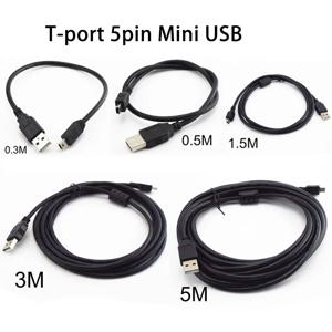 T-포트 5핀 미니 USB 데이터 충전 케이블 0.3M 0.5M 1.5M 3M 5M USB 2.0 MP3 MP4 플레이어 자동차 DVR 디지털 카메라 D6 용 고속 충전기