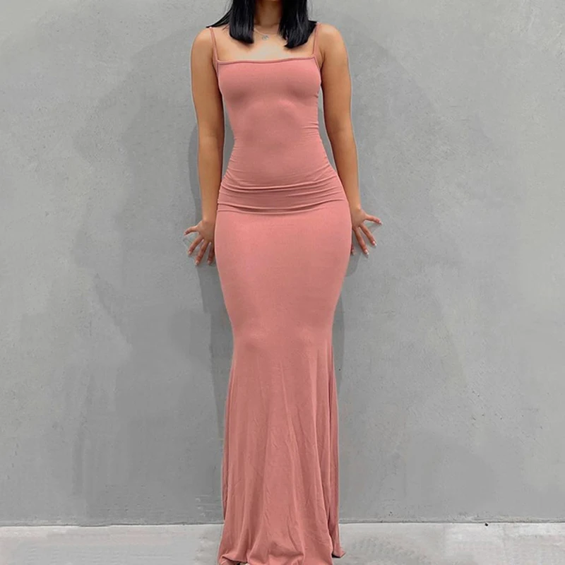 새틴 슬립 민소매 백리스 맥시 드레스 여성 2022 Y2k 여름 Bodycon 우아한 섹시한 의상 숙녀 생일 파티 클럽 Sundress
