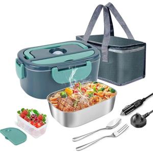 1.5 L 60W 전기 도시락 식품 보온기 자동차 또는 가정용 휴대용 식품 히터 - 누출 방지, 트럭 운전사를 위한 점심 가열 전자레인지
