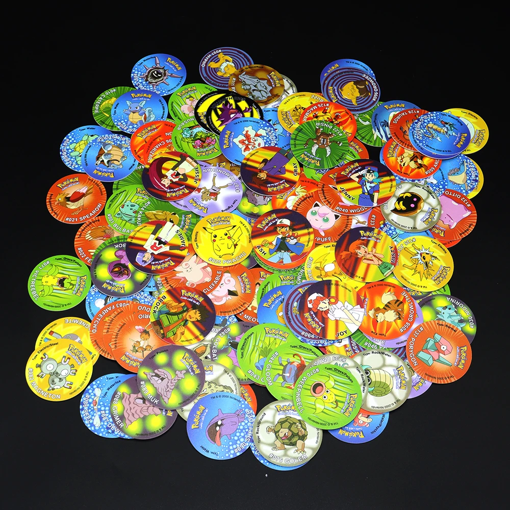 30pcs Ash Ketchum Tazos 포켓몬 스타터 포켓몬 탭 컬렉션 카드 피카추 트레이너 라운드 Pogs Cheetos Chipitaps 1st Edition