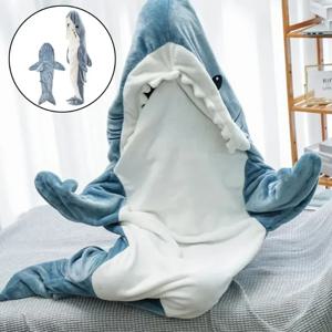 만화 상어 담요 격자 무늬 여성 침낭 잠옷 낮잠 담요 귀여운 상어 잠옷 가운 성인 가운 편안한 목욕 가운 Homewear