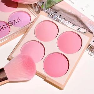 4컬러 매트 블러셔, 피치 핑크, 코랄 블러셔 파우더, 한국식 저채도 소프트 포그 블러셔, 밝게, 입체감 연출 가능