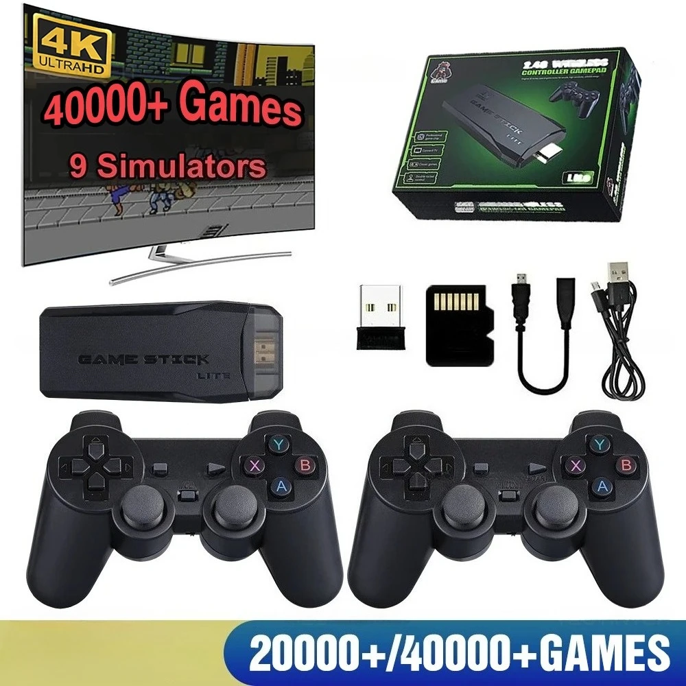 M8 4K 레트로 게임 콘솔 - 64GB 휴대용 TV 스틱, 20,000개 이상의 게임 내장 및 무선 컨트롤러 포함