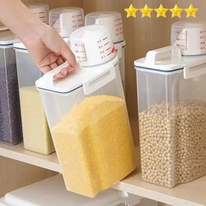 【핫 세일】1pc 쌀 및 곡물 식품 보관 용기(측정 컵 포함), 주방 방습 및 곤충 방지 방진