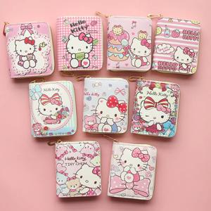 Sanrio 새로운 짧은 지갑 애니메이션 귀여운 만화 학생 미니 지퍼 여성 패션 새끼 고양이 미니 지갑