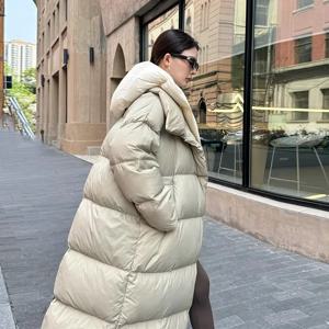 여성용 롱 다운 재킷, 화이트 구스 다운, 한국 버전, 가짜 투피스 스플라이스 후드 코트, 따뜻한 파카, 겨울 2025 신상