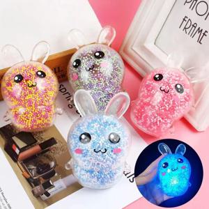 Squishy Bunny LED 스트레스 볼 - 어린이를 위한 무작위 색상 소프트 피젯 장난감 소녀, 부활절 바구니 스터퍼, 감각 불안 완화 선물