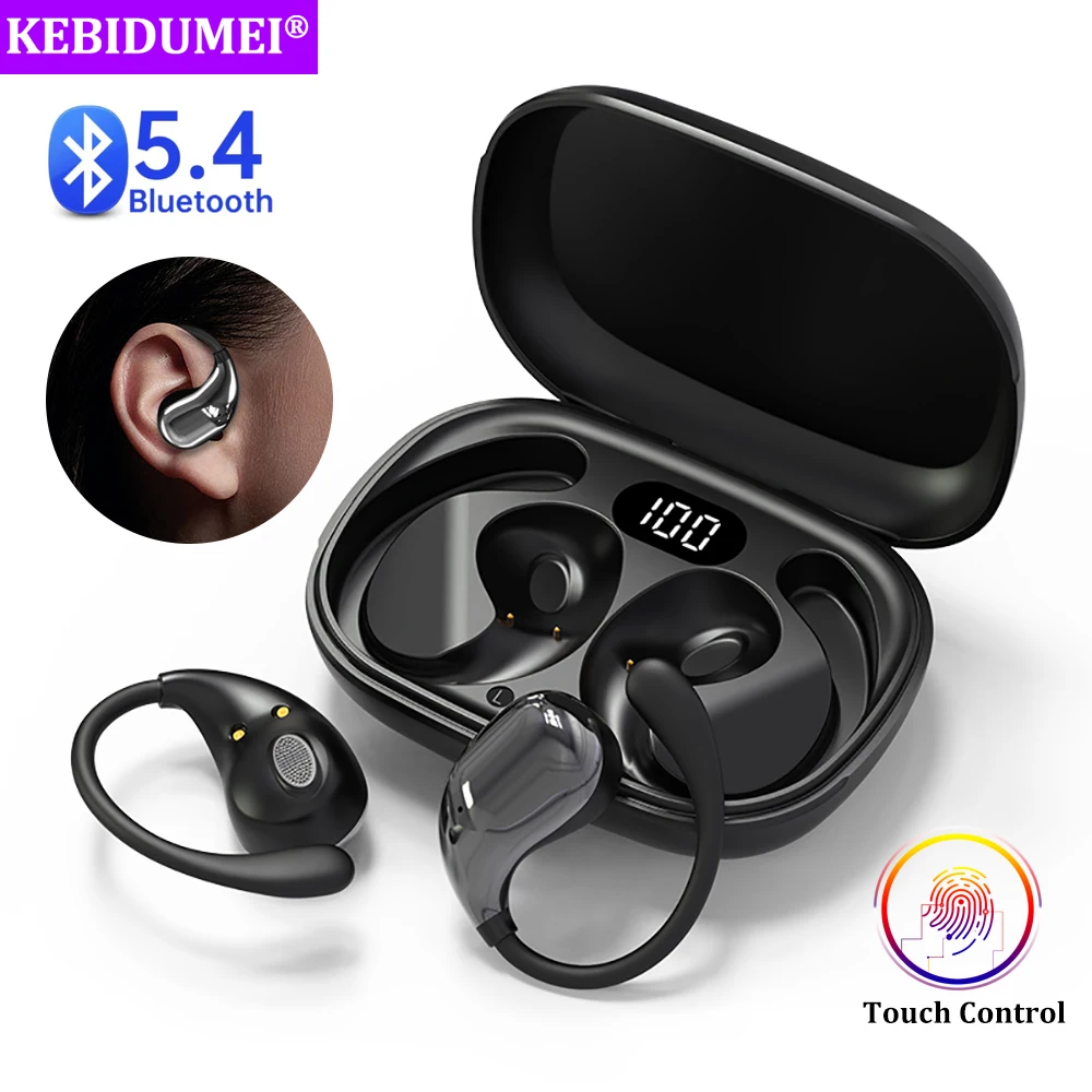 블루투스 5.4 이어훅 헤드폰 TWS 무선 이어폰 HiFi 스테레오 방수 헤드셋 LED 디스플레이 긴 대기 터치 이어버드