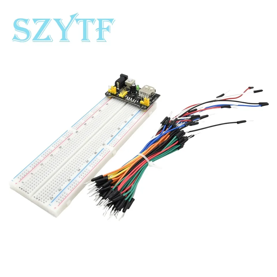 3.3V 5V MB102 브레드보드 전원 모듈 + MB-102 830 포인트 솔더리스 프로토타입 빵 보드 키트 +65 유연한 점퍼 와이어