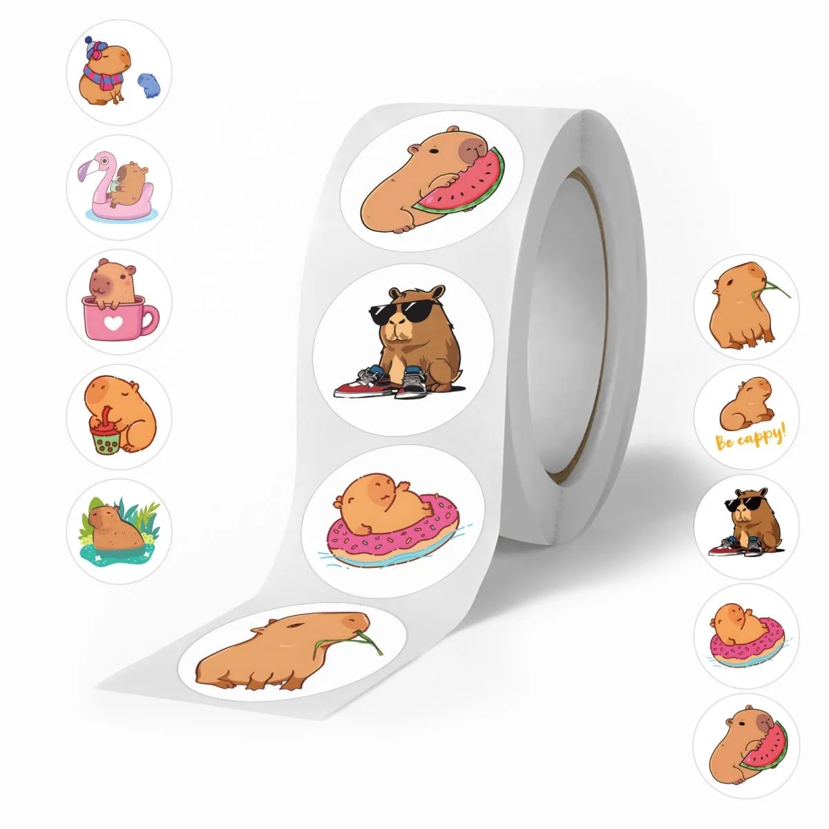 100-500pcs 통통한 Capybara 스티커 종이 귀여운 만화 물 돌 동물 스티커 DIY 스크랩북 물 돌고래 접착 라벨