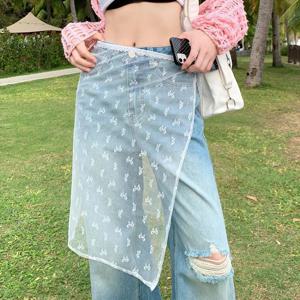 한국 여성 레이스 레이어드 거즈 스커트와 넥타이 Y2k streetwear 앞치마 랩 스커트 레이스 업 매칭 바지 소녀 쌓인 랩 스커트