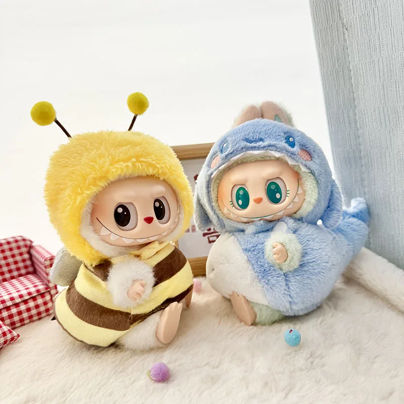 인형 옷 15-17cm Labubu 펜던트 앉아 아기 꿀벌 공룡 상어 Labubu 인형 액세서리 귀여운 장식 작은 옷