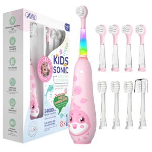 Seago 어린이 전동 칫솔 소닉 어린이 돌고래 다채로운 관찰 LED 2 분 스마트 타이머 IPX7 방수 치아 청소