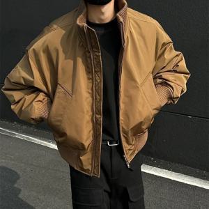 남성용 코튼 패딩 재킷, 스탠드 칼라, 따뜻하고 편안한 두꺼운 보머 재킷, 캐주얼 집업 짧은 재킷, 가을, 겨울