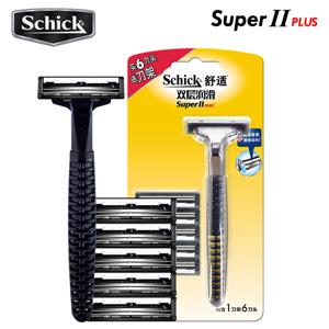 블레이드 6개 + 면도기 1개 오리지널 Schick Super 2 PLUS 페이스 면도기 비타민 B5 남성용 면도기 윤활 경험