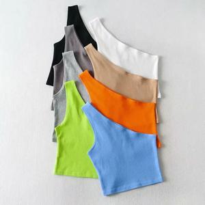 한 어깨 자른 탱크 탑 여성 여름 민소매 탱크 Camis 섹시한 비스듬한 칼라 탄성 코르셋 슬림 자르기 탑 튜브 레이디
