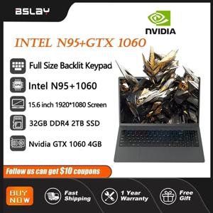 지문인식 잠금 해제 백라이트 키패드 컴퓨터 게이밍 노트북, 인텔 N95 NVIDIA GTX 1060, 4G, 32GB RAM, 2TB SSD, DDR4 HD 카메라, 15.6 인치